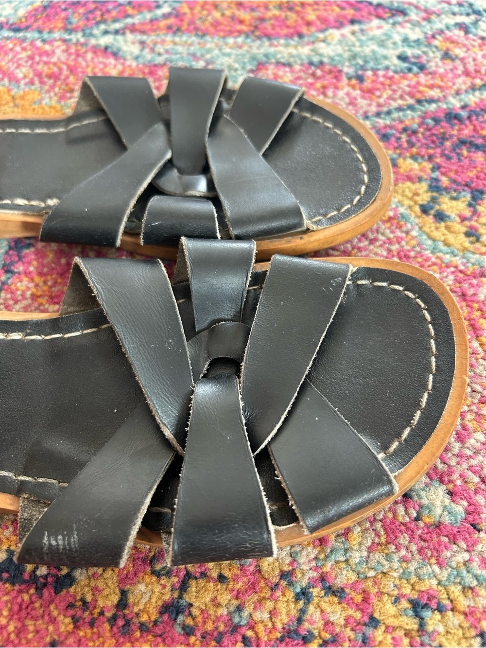 Salt Water | Women’s Black Leather Original Classic Strappy Sandals Size 8 - Picture 11 of 16